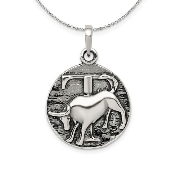Silver Taurus the Bull Zodiac Embossed Circle Necklace - 16 In